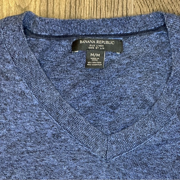 Banana Republic Sweater Mens Medium Blue Silk Linen Long Sleeve V-Neck P… - Picture 3 of 6